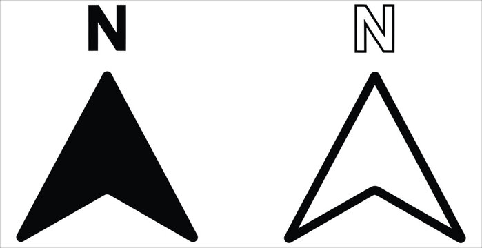 North arrow icon set. Compass symbol collection. Simple pictograms for map navigation, location orientation, direction indicator, and geographic design.