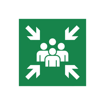 Emergency Assembly Point Sign with People Icons and Arrows Safety Meeting Location Symbol