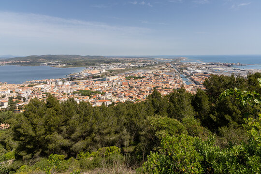 Panoramic view from Mont Saint-Clair overlooking S&egrave;te and the Mediterranean Sea, France