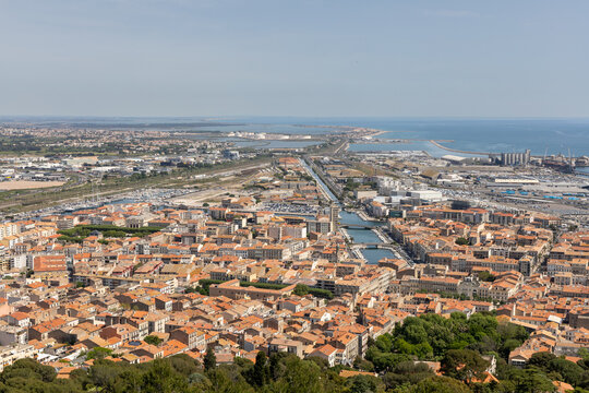 Panoramic view from Mont Saint-Clair overlooking S&egrave;te and the Mediterranean Sea, France