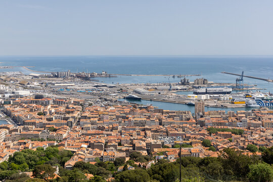 Panoramic view from Mont Saint-Clair overlooking S&egrave;te and the Mediterranean Sea, France