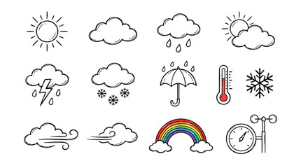 Obraz premium Weather icons set with sunny and rainy illustrations