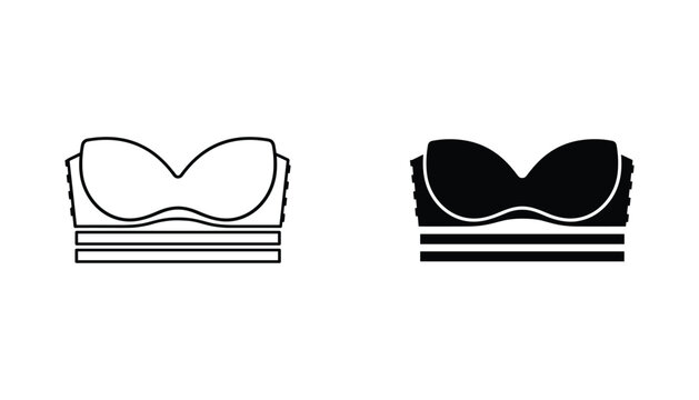 Bandeau bra vector icon isolated on white Black and white outline line art and solid glyph silhouette
