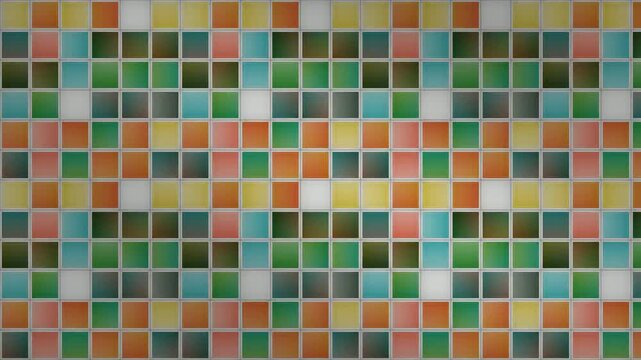 Translucent Cyan Magenta Yellow Gel Tiles Sliding Over Each Other in a Square Cell Grid, Seamless Loop in subtle teal tones