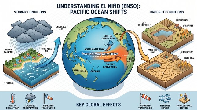 El nino enso pacific ocean shifts stormy conditions and drought effects explained