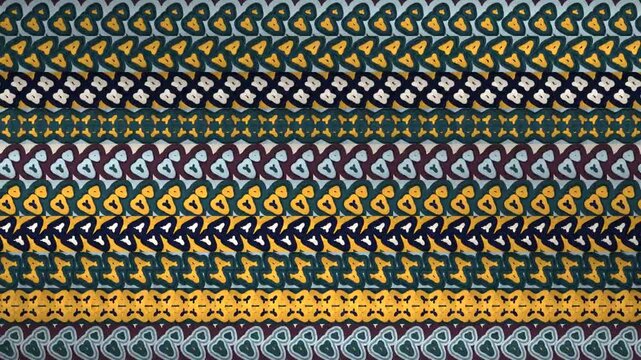 Seven Frieze Symmetry Groups Relaying Across Stacked Ornament Registers Geometric Border Seamless Loop in deep blue tones