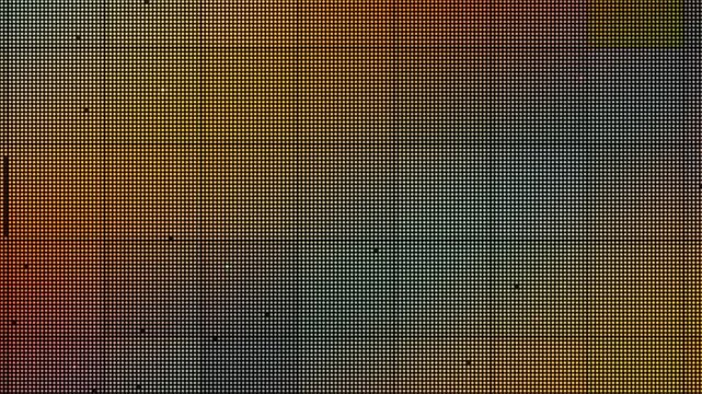 Broken LED Video Wall Close Up: Dead Pixel Columns and Panel Dropout Glitch, Seamless Loop in calm amber tones