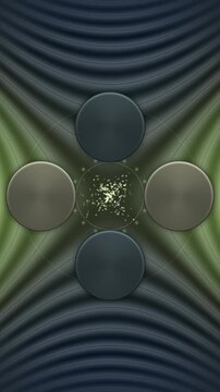 Quadrupole Mass Filter Cross Section: Rotating Hyperbolic Electric Field And Ion Cloud, Seamless Loop in rich olive tones vertical 9:16