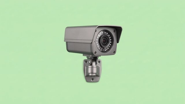 Close up of a surveillance CCTV camera moving left and right