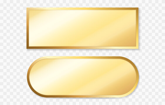 Set of luxury gold frames with glass inside. Gold frames in different shapes and sizes PNG. Gold frames with reflective and shiny effect.
