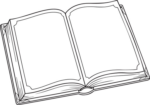 Open magic spell book blank pages outline line art vector illustration isolated