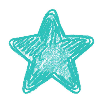 Hand Drawn Teal Star Sketch with Textured Crayon Scribble Effect Isolated on White Background