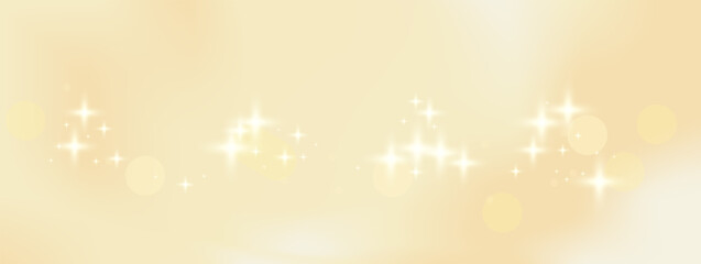 Obraz premium Dreamy glitter gradation background in warm gold with fancy bokeh shine. Yellow metal gradient and champagne silk texture with gentle glow. Muted vector sparkle and soft glitter dust for wedding card