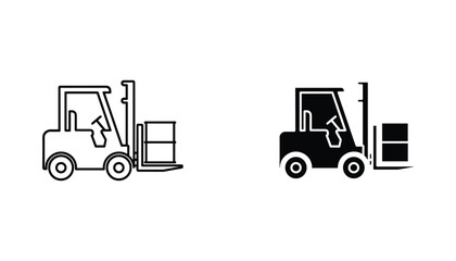 Naklejka premium Forklift vector icon isolated on white Black and white outline line art and solid glyph silhouette