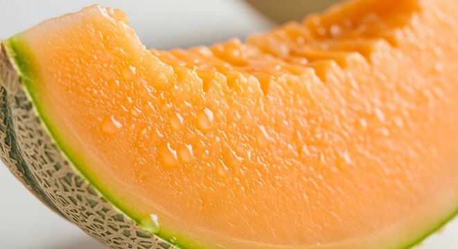 Fresh juicy cantaloupe melon slice with water droplets close up
