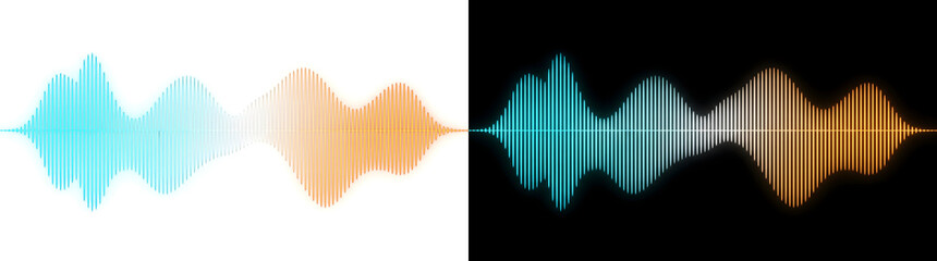 Glowing sound wave equalizer with blue and orange frequency bars pulsing rhythm ideal for music visualizer design available in PNG, Transparent and Black Background Versions © FahamidaAlam