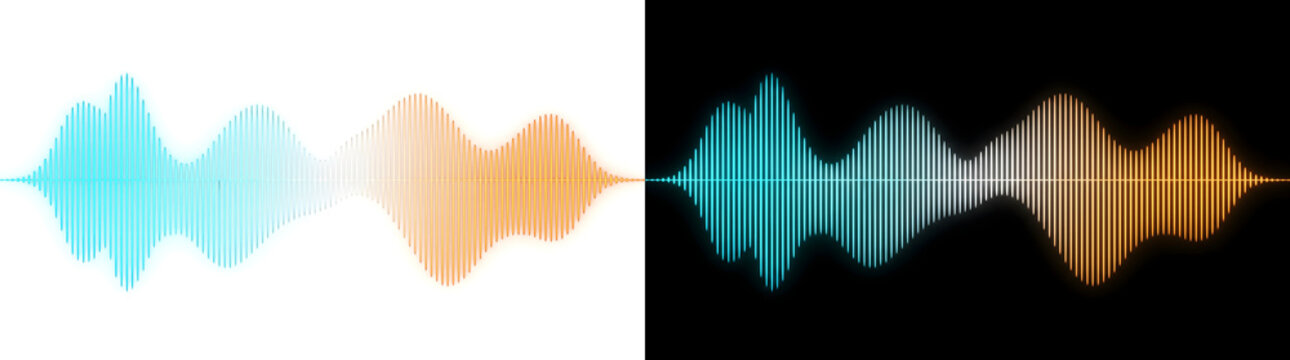 Glowing sound wave equalizer with blue and orange frequency bars pulsing rhythm ideal for music visualizer design available in PNG, Transparent and Black Background Versions