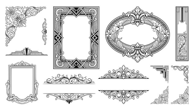Elegant Vintage Publishing Frames and Book Cover Ornaments Black Vector Collection