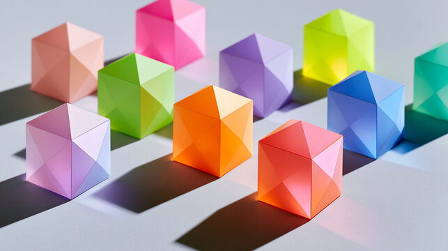 Colorful Geometric Origami Paper Cubes on Table