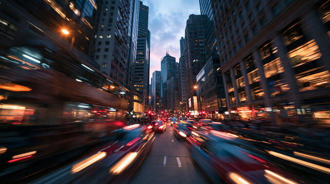 Motion Blur of City Traffic at Dusk Hong Kong