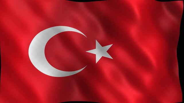 Waving flag of turkey with red background and white crescent star. 4K Video