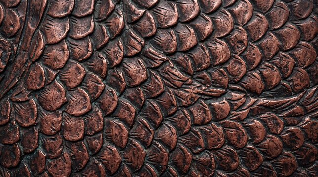 Detailed Bronze Dragon Scales Metallic Texture Background