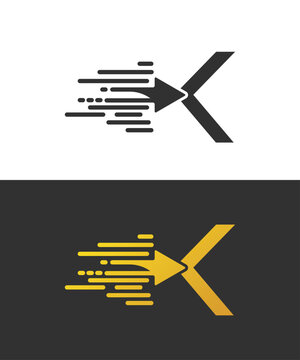 Bold K letter symbol with directional speed lines for energetic corporate branding.