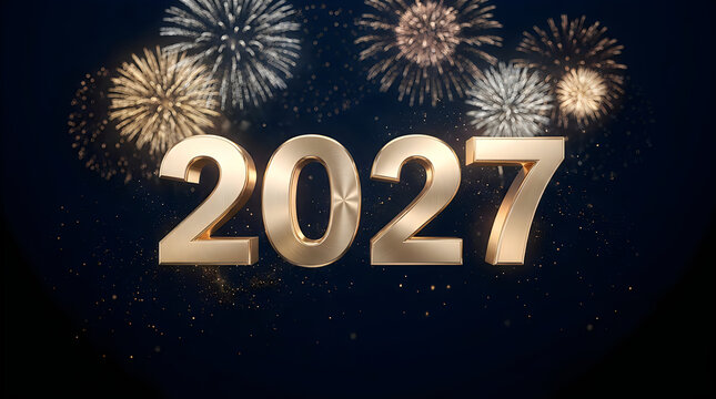 Golden fireworks display celebrating the upcoming year two thousand twenty seven