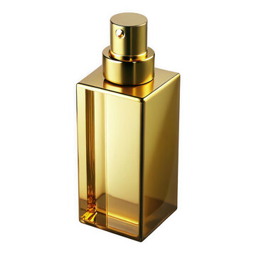 Minimalist square golden perfume bottle as isolated element