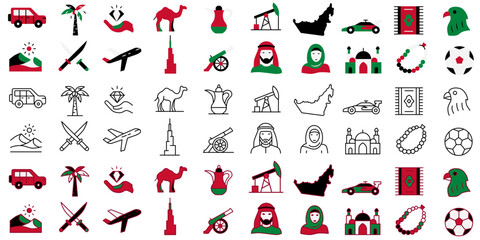 Fototapeta premium A set of icons dedicated to the United Arab Emirates. A collection of icons in various styles.