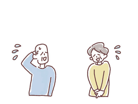 照れながら気まずそうに笑って誤魔化す高齢男性と高齢女性
