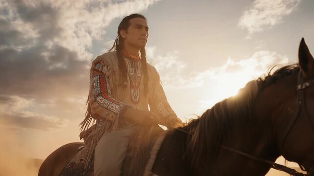 Apache Native American Riding Horse in Traditional Attire