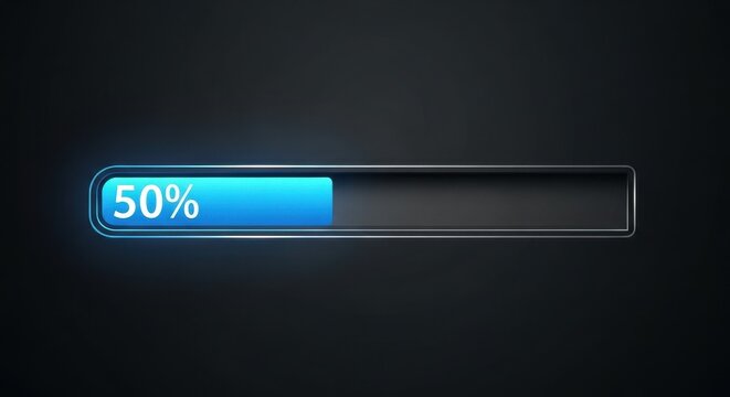 Futuristic digital progress bar at fifty percent.