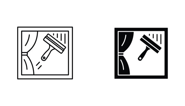 Window cleaning vector icon isolated on white Black and white outline line art and solid glyph silhouette