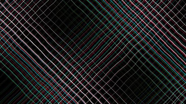 Abstract Cross Hatch Grid Glitch Loop Background with Wavy Diagonal Lines. Retro Digital Grid Distortion Background