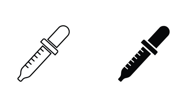 Dropper vector icon isolated on white Black and white outline line art and solid glyph silhouette