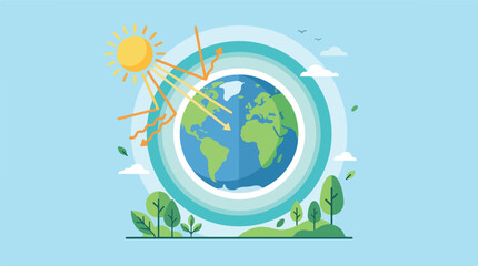 Naklejka premium Ozone layer protection atmospheric shield vector. Earth sun rays defense concept. World preservation day illustration.