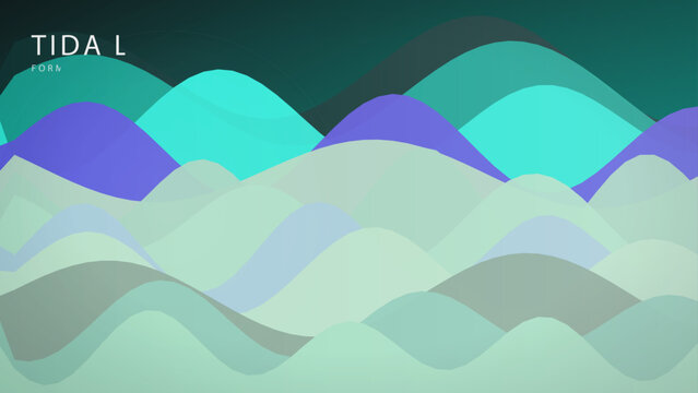 Abstract tidal wave vector background, minimalist ocean waves in teal and purple, modern sea landscape illustration