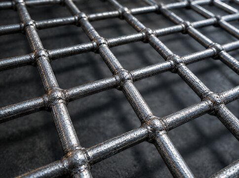 Steel mesh &mdash; welded grating on an industrial surface.