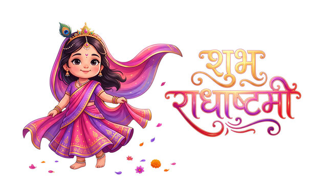 Dancing radha rani cartoon character for radhashtami festival isolated on transparent background