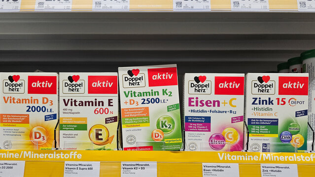 Doppelherz aktiv vitamin and mineral supplements on store shelf