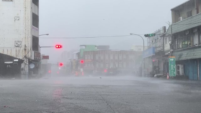 Strong Wind And Heavy Rain Sweep Through Streets As Hurricane Nears
