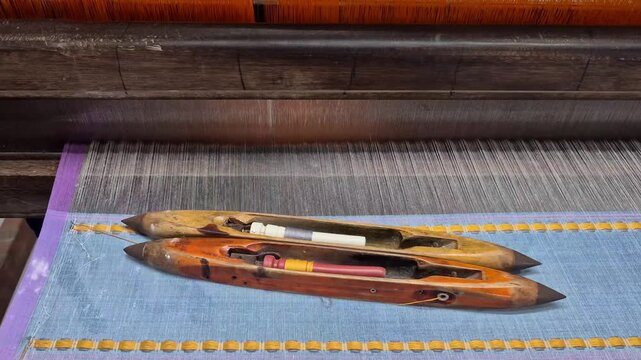 Closeup view of handloom tools from india.