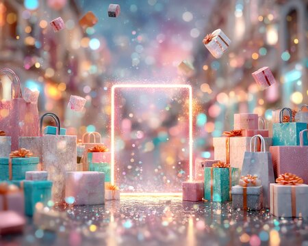 Festive gift scene with colorful presents.