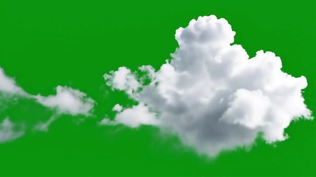 Fluffy Cumulus Clouds drifting across a vibrant green screen background with cinematic motion