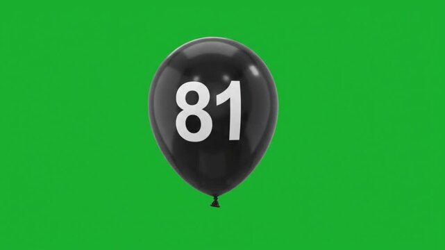 Black balloon with number 81 floating on green screen
