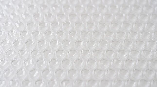 texture of clear bubble wrap packaging material, protective shipping supply, plastic air cushion film, repetitive pattern, transparency and reflection details