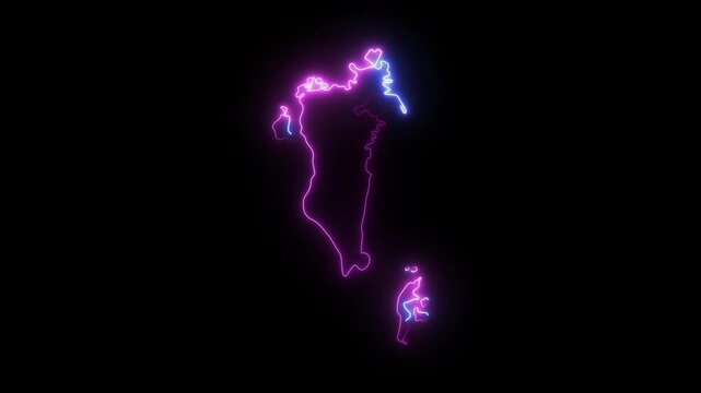 Bahrain Neon Map Outline Glowing with Pink and Blue Light Effects on Black Background