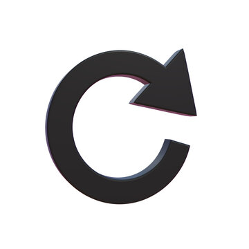 Reload dark 3D circular arrow for website refresh and data synchronization.