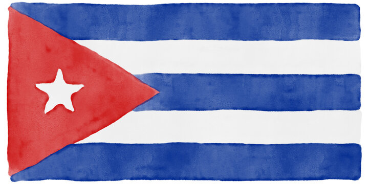 Hand drawn watercolor Cuba flag with red triangle and white star vector illustration isolated on white background. Handmade national banner.